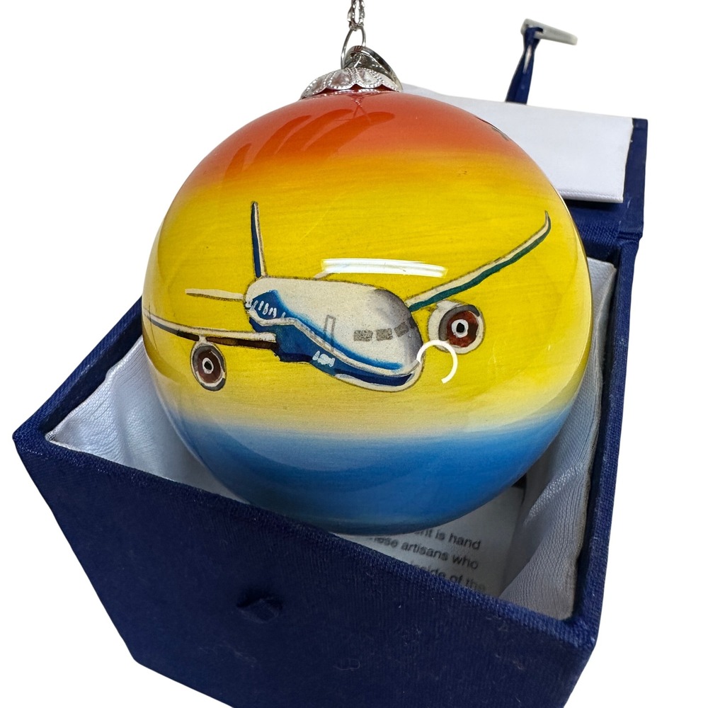 Boeing 787 Hand Painted Glass Ornament Christmas‎ 2011 Inside Painted w/Box